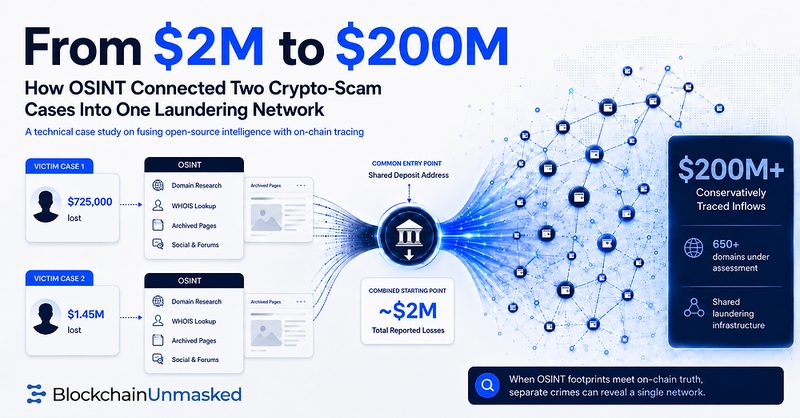 From $2M to $200M: how Web2 OSINT connected two crypto-scam cases into one laundering network